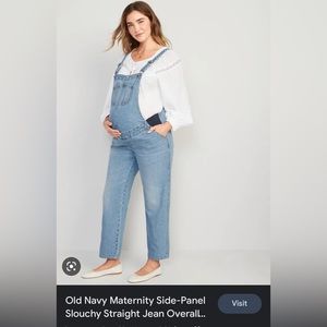 Old Navy Maternity Side-Panel Slouchy Straight Jean Overalls NWT 14 Short
